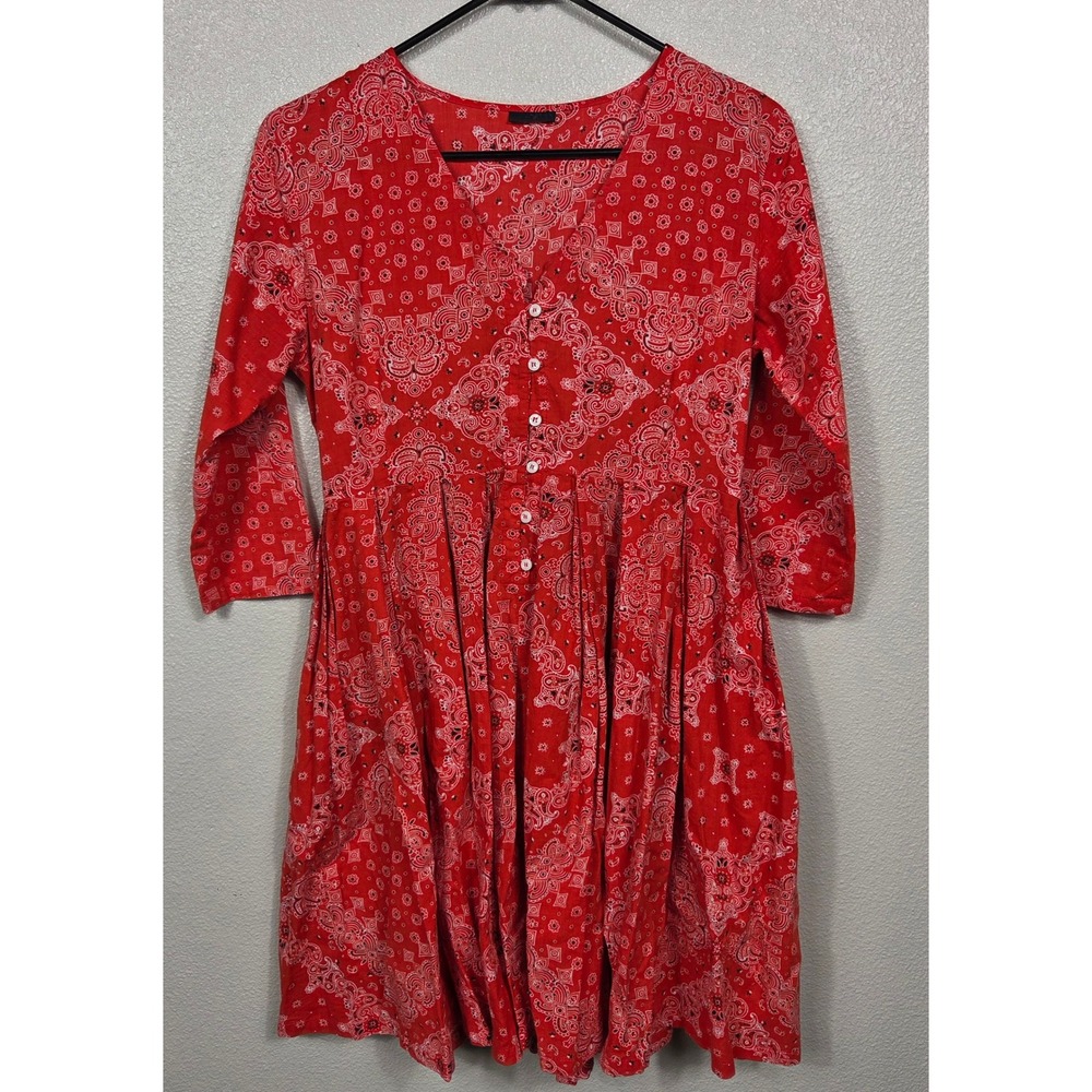 Wren Red Bandana Paisley Cotton Fit & Flare Dress Size M Made in USA